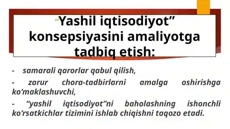 “YASHIL IQTISODIYOT”NI BAHOLASH  AMALIYOTI 2