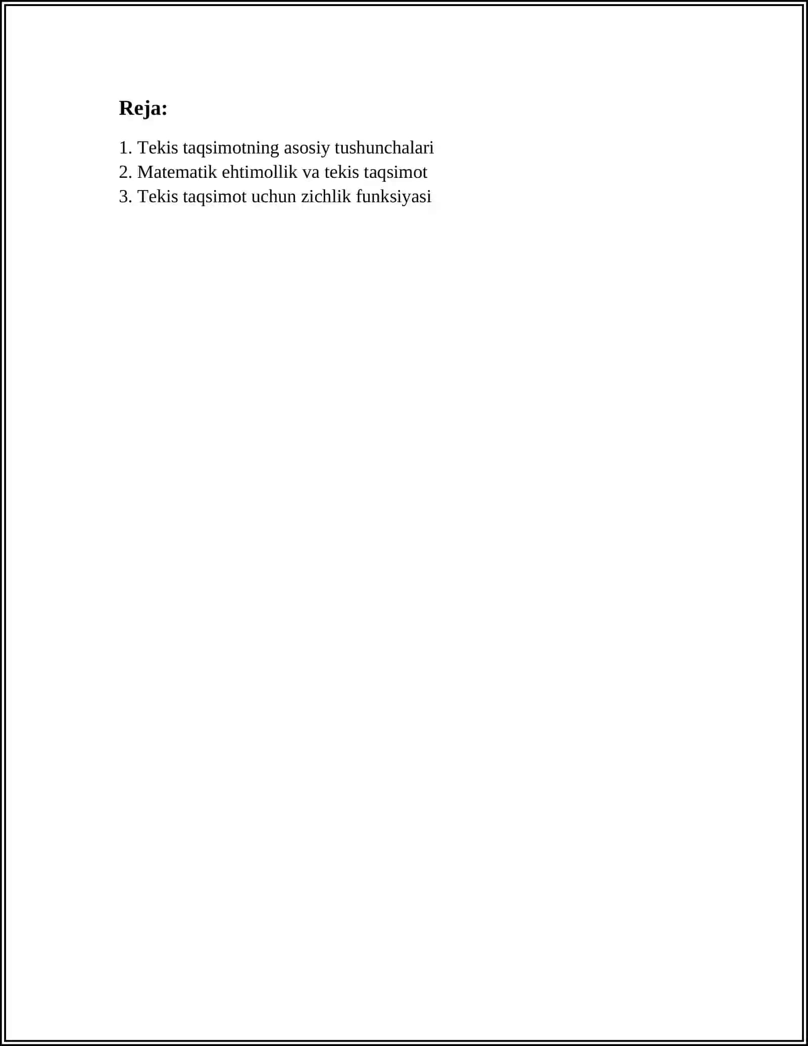 MUSTAQIL ISH Mavzu: TEKIS TAQSIMOT 2