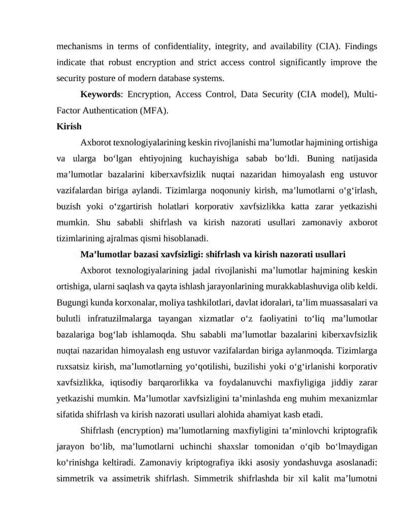 Ma’lumotlar bazasi xavfsizligi: shifrlash va kirish nazorati usullari 2