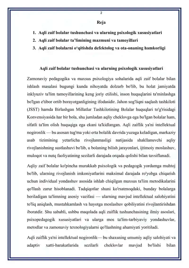 Aqli zayif bolalar ta'limi 2