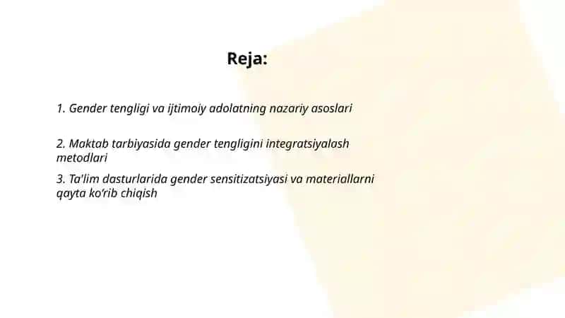 Gender tengligi ijtimoiy adolat va tarbiya integratsiyasi 2