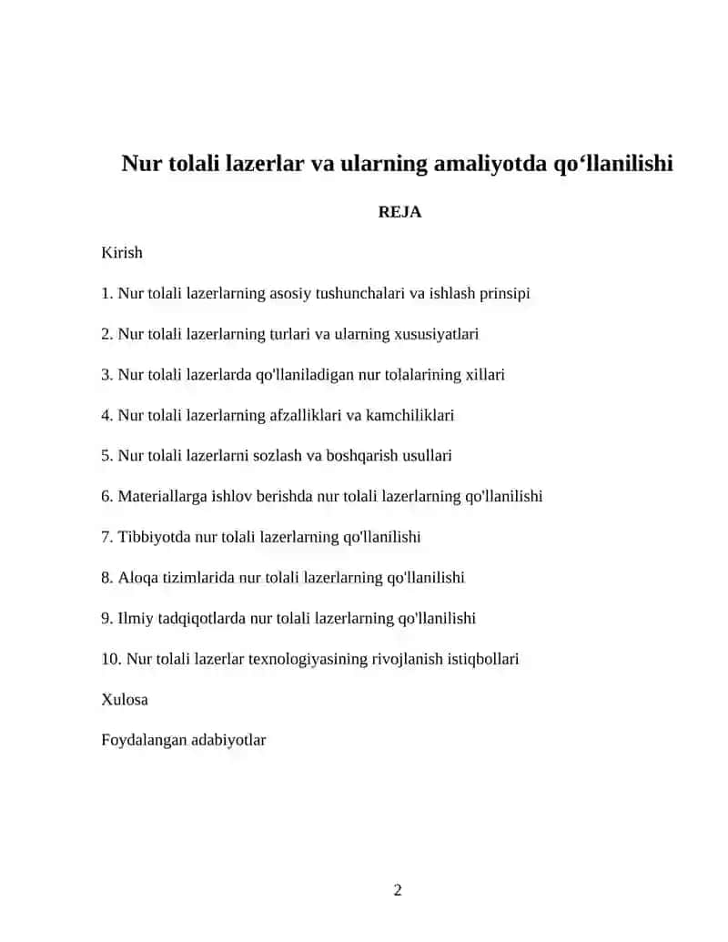 Nur tolali lazerlar va ularning amaliyotda qoʻllanilishi 2
