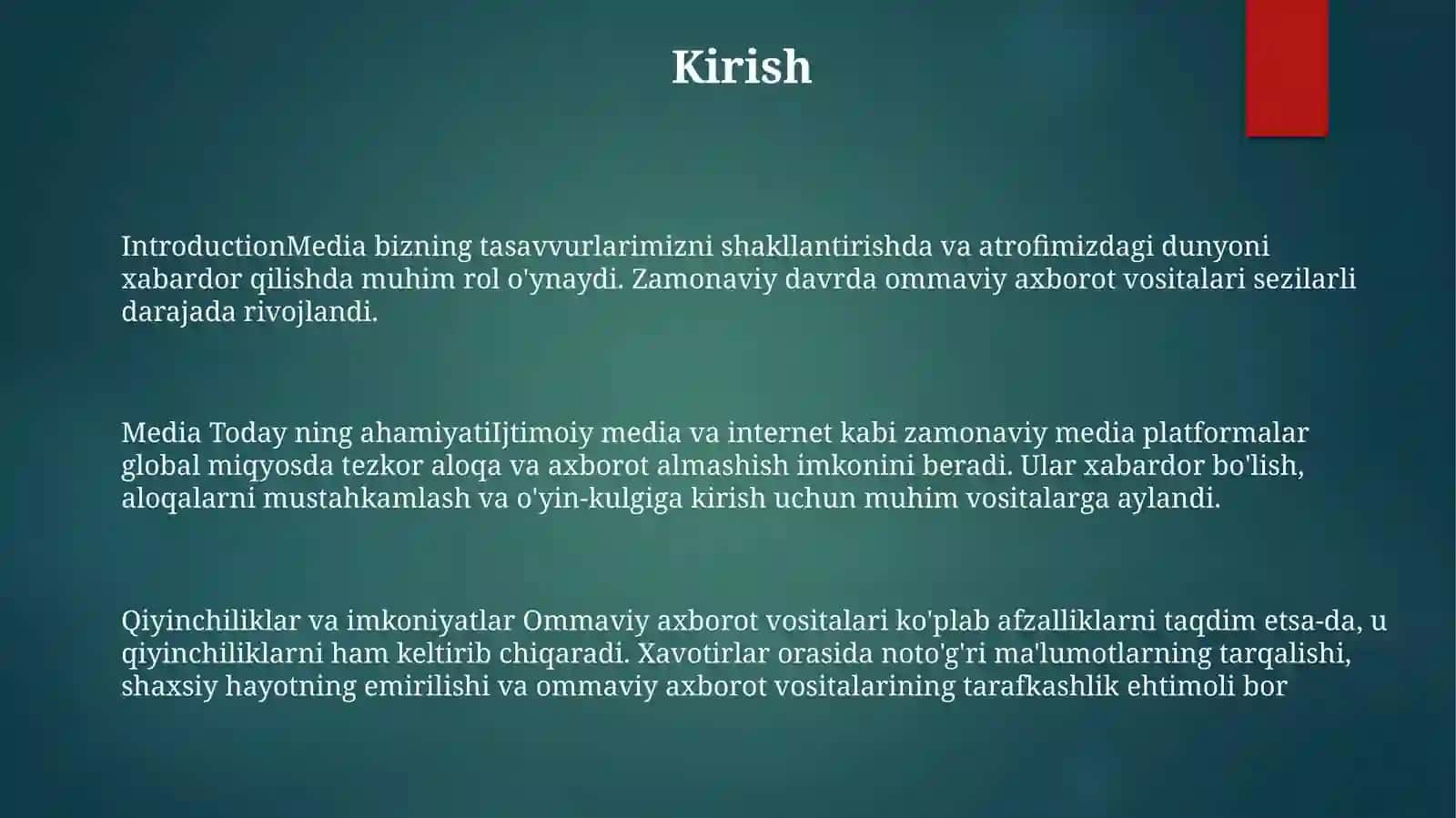 Zamonaviy Bosqichda MedianingO‘Rni 2
