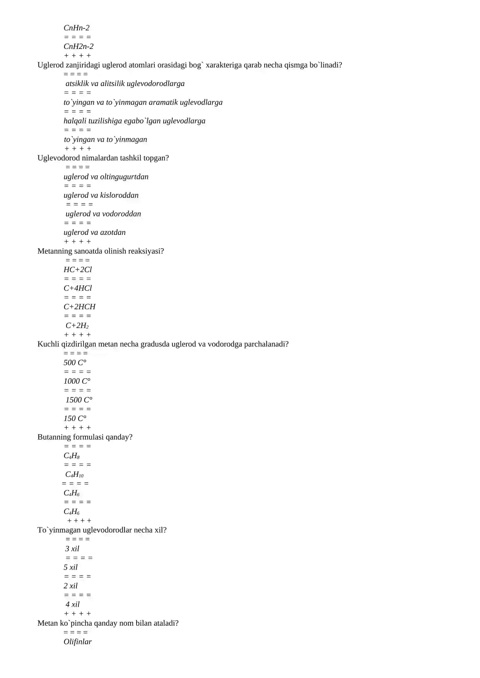 ORGANIK KIMYODAN YAKUNIY IMTIHONI T е s t SAVOLLARI 2