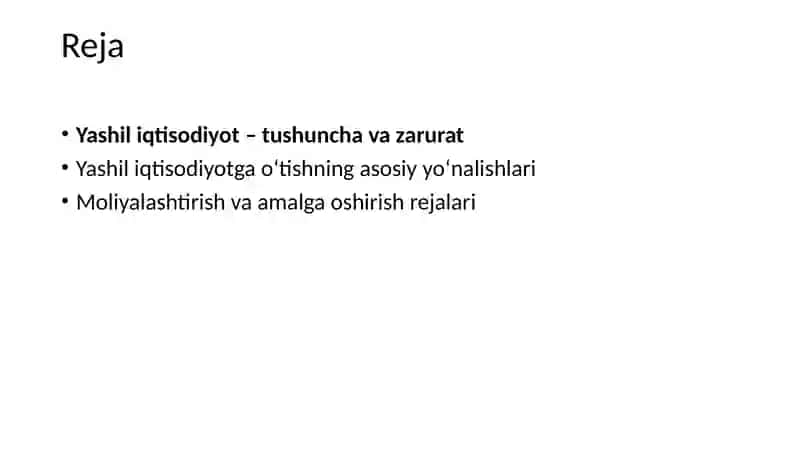 Yashil iqtisodiyotga o'tish jarayonini moliyalashtirish 2