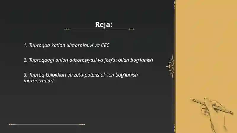 Tuproqda kation almashinuvi va CEC 2