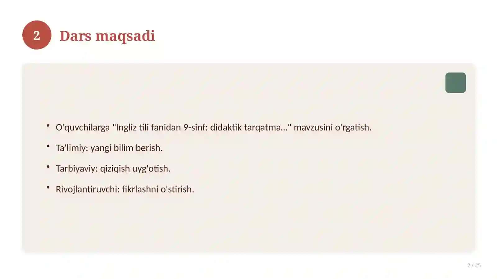 "Ingliz tili fanidan 9-sinf: didaktik tarqatma materiallar" 2