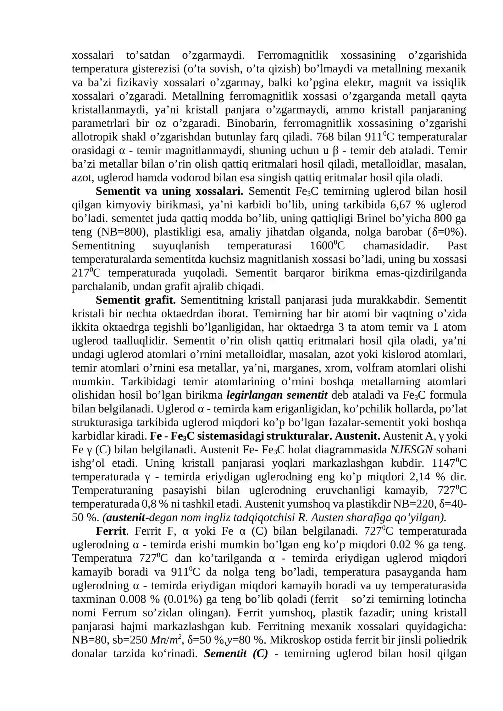 ТEMIR VA UNING QOTISHMALARI. ТEMIR–UGLEROD HOLAT DIAGRAMMASI 2