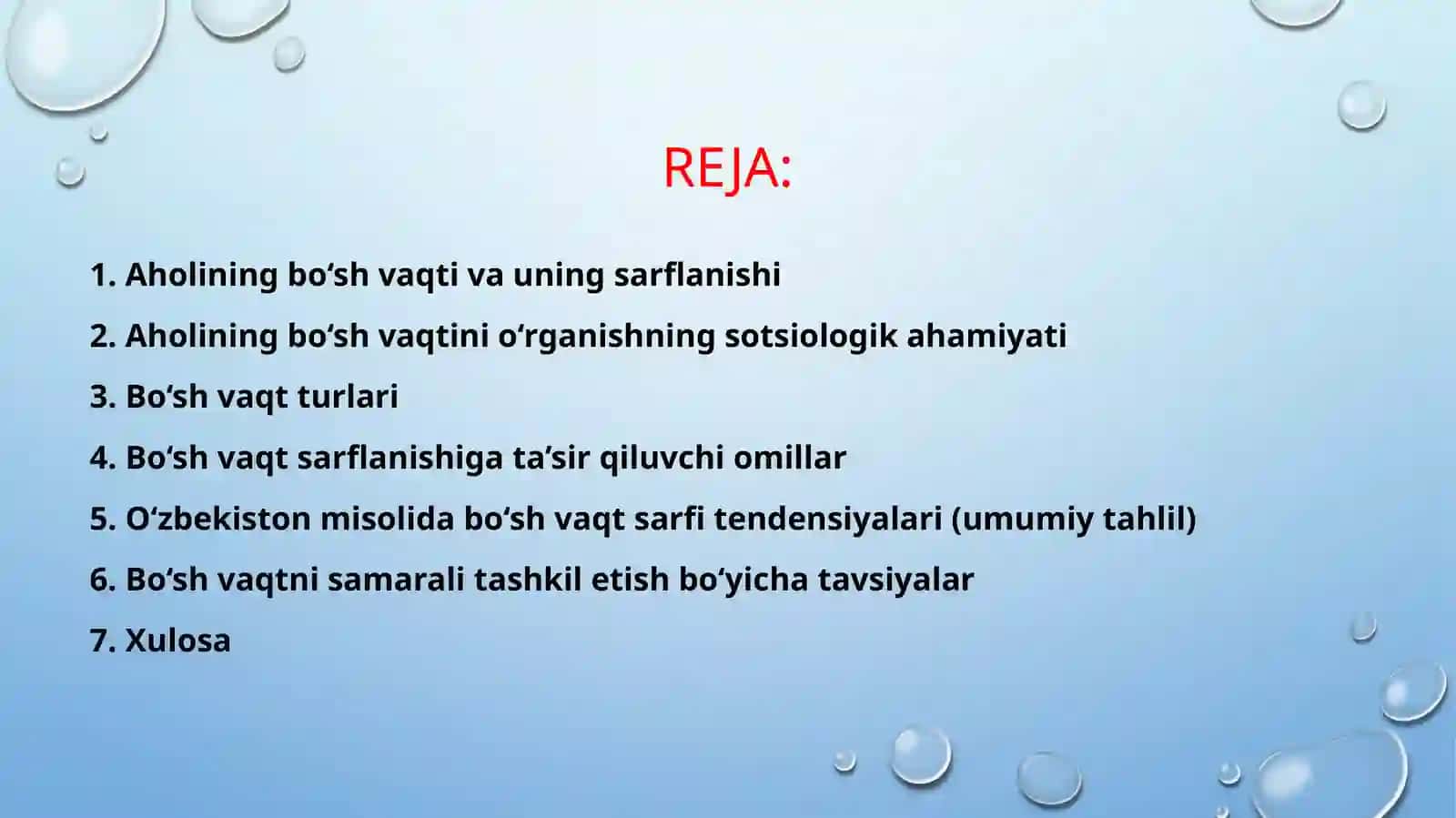 AHOLINING BO‘SH VAQTI VA UNING SARFLANISHI 2