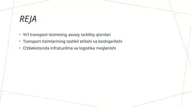 Yoʻl transport tizimining tarkibiy tuzilishi 2