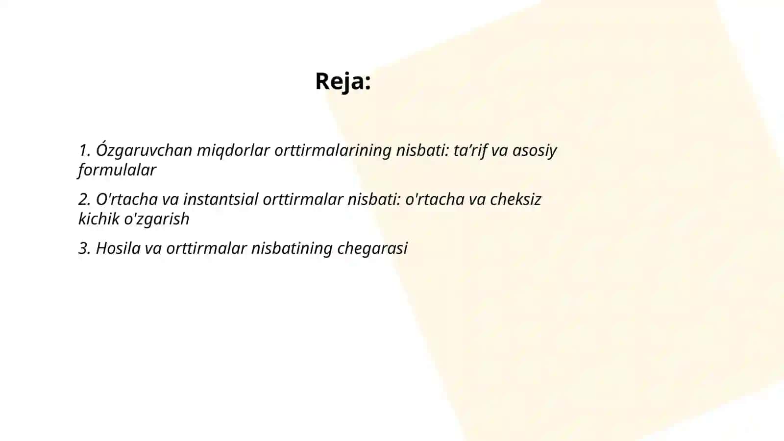 Ózgaruvchan miqdorlar orttirmalarining nisbati va uning manosi 2