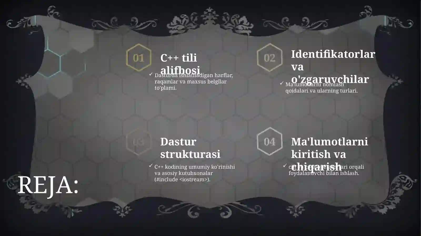 C++ DASTURLASH TILI. C++TILI TUZILISHI 2