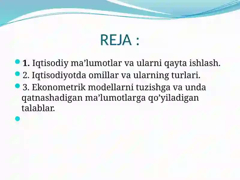 Економетрик моделларнинг ахборот таъминоти 2