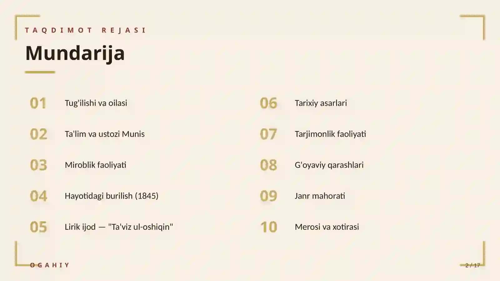MUHAMMAD RIZO OGAHIY HAYOTI VA IJODI 2