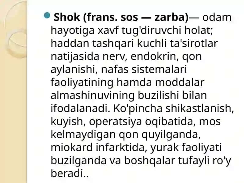 Kardiogen shok klinikasi va davo choralari 2