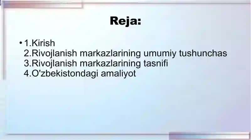 Rivojlanish markazlari tasnifi 2