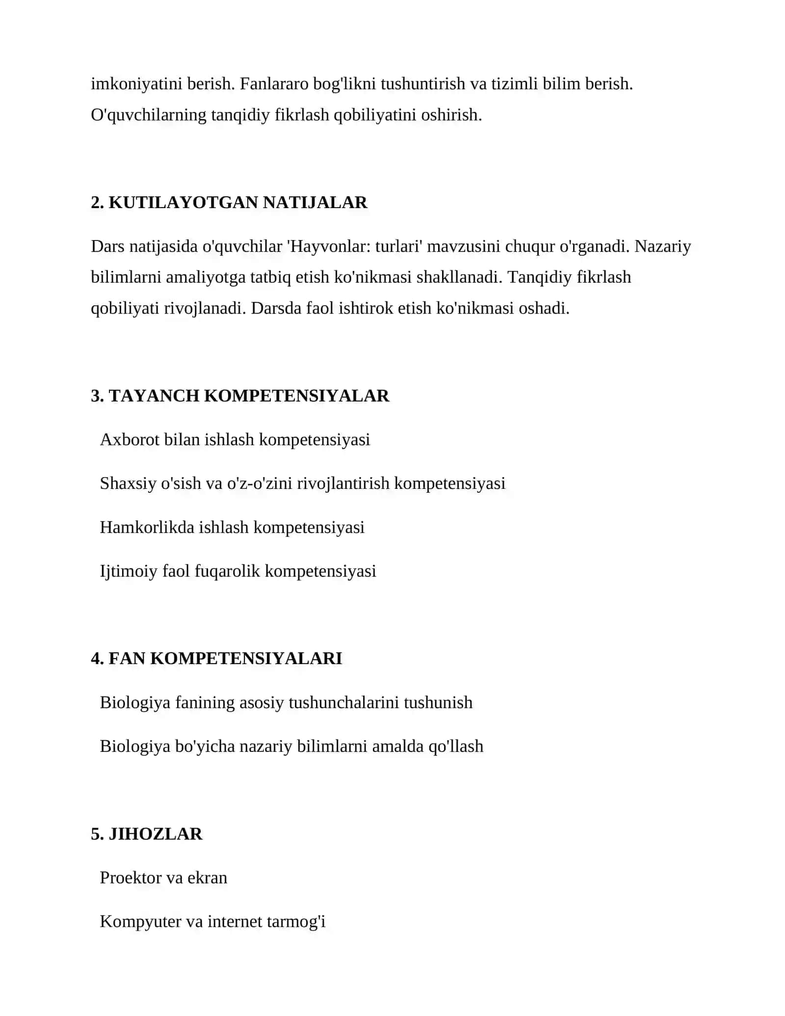 BIOLOGIYA FANI DARS ISHLANMASI 2