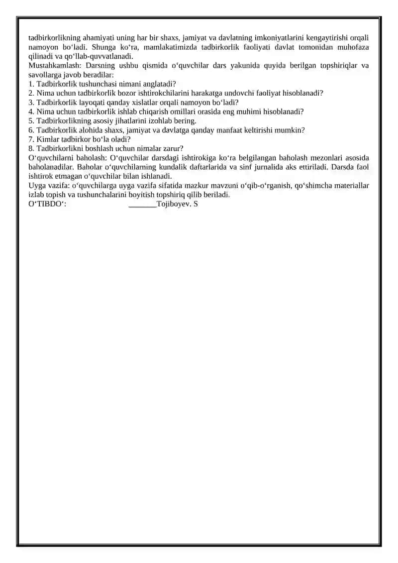 Tadbirkorlikning mazmuni va mohiyati 2