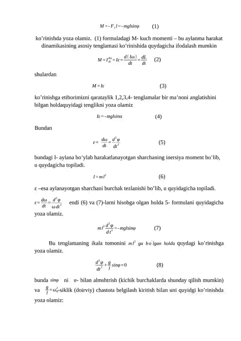 MATEMATIK MAYATNIK YORDAMIDA ERKIN TUSHISH TEZLANISHINI ANIQLASH 2