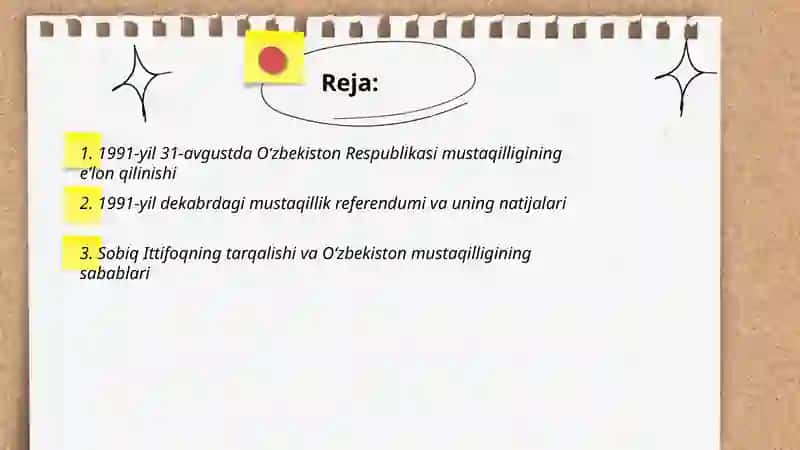 Mustaqil oʻzbekiston respublikasining tashkil topishi va uning tarixiy ahamiyati 2