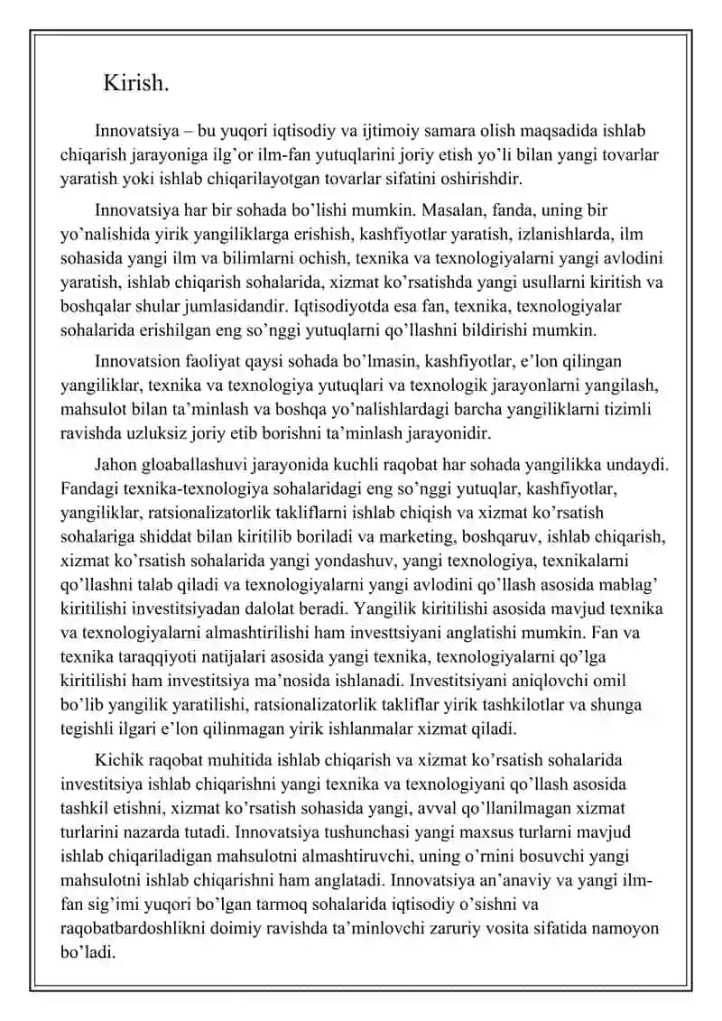 Innovasion faoliyatni moliyalashtirish yo’llari 2