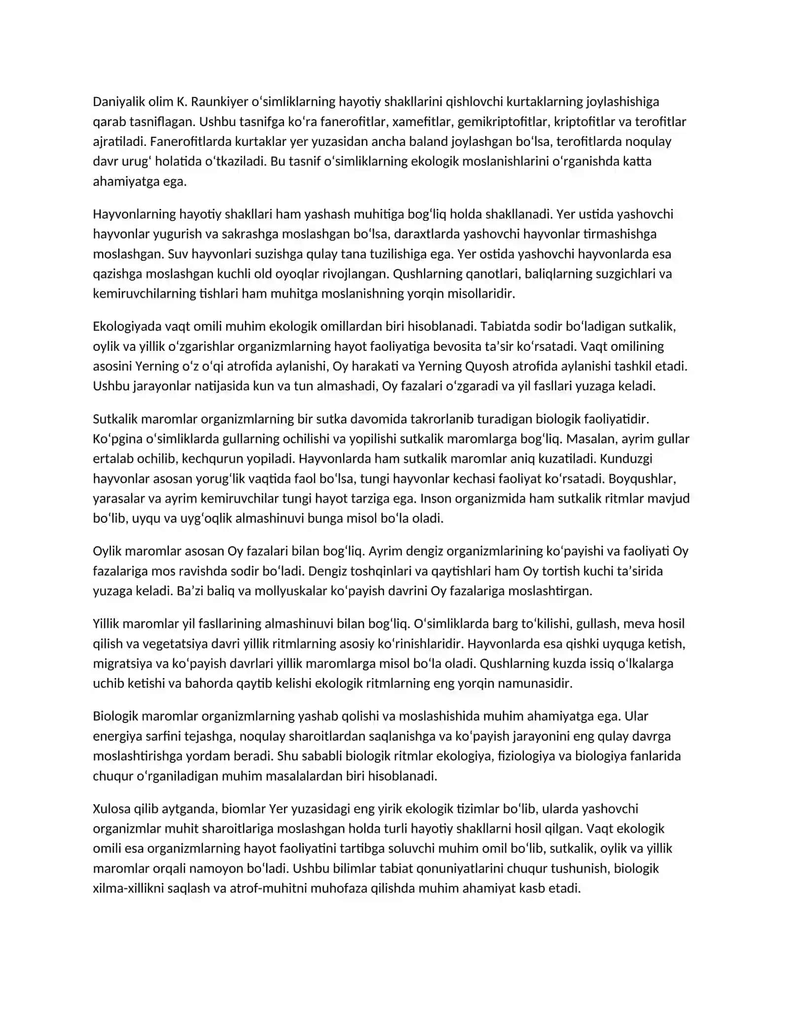 Biomlar va tirik organizmlarning hayotiy shakllari 2