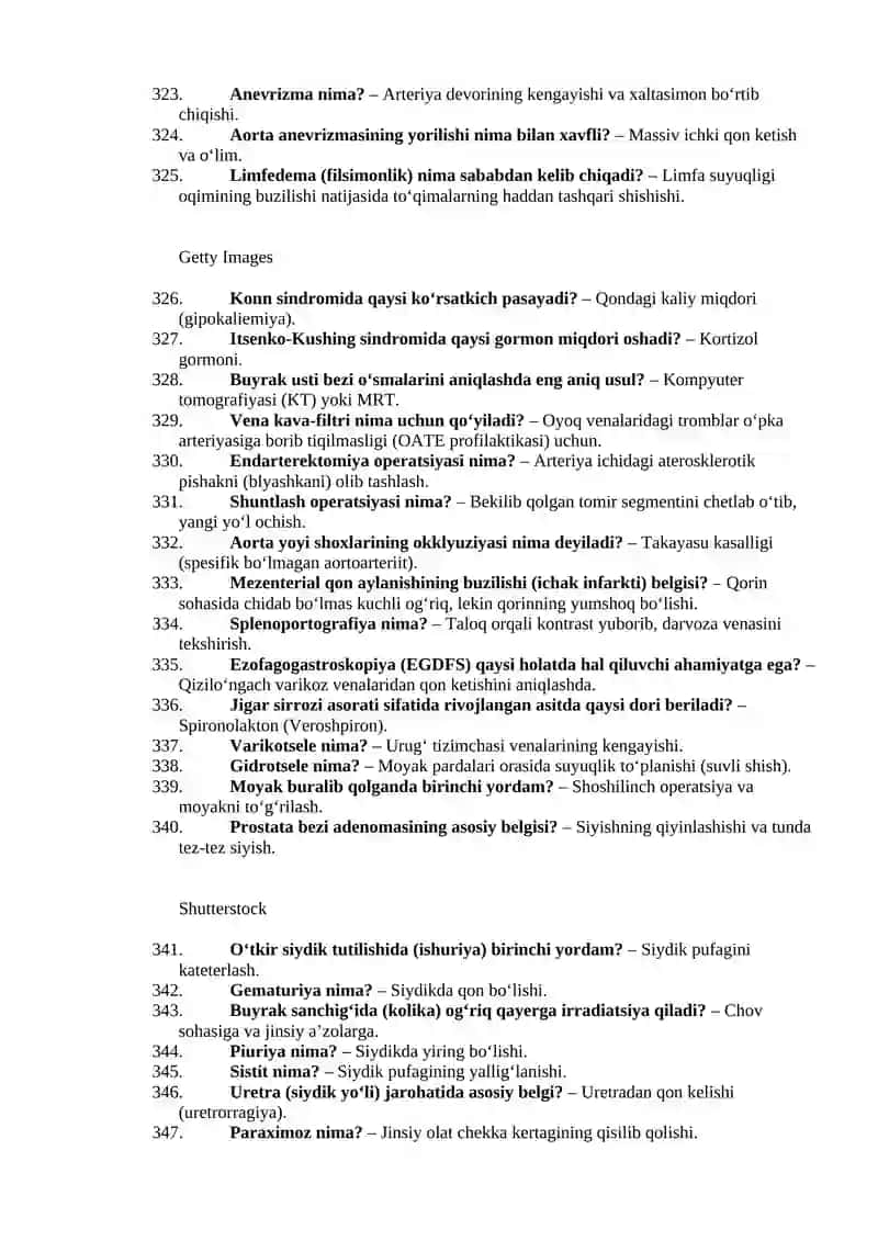 Xirurgiya: 301-400 Test Savollari va Javoblari 4- qism (Tahrirlangan) 2