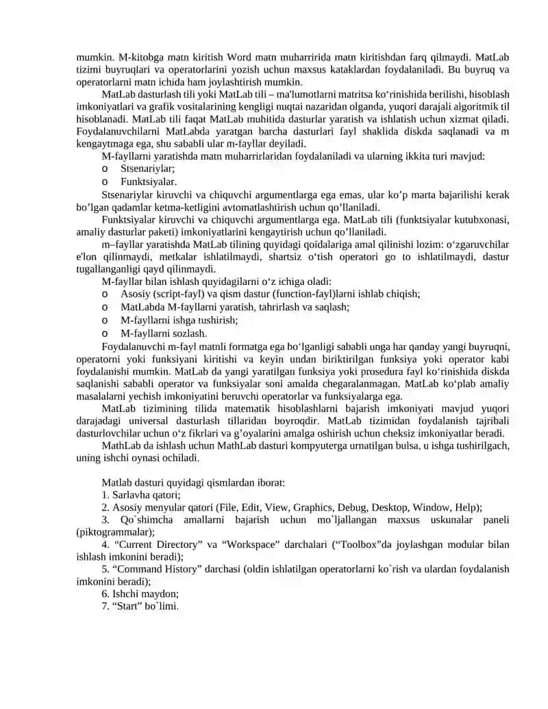 MatLab tizimi haqida umumiy tushunchalar 2