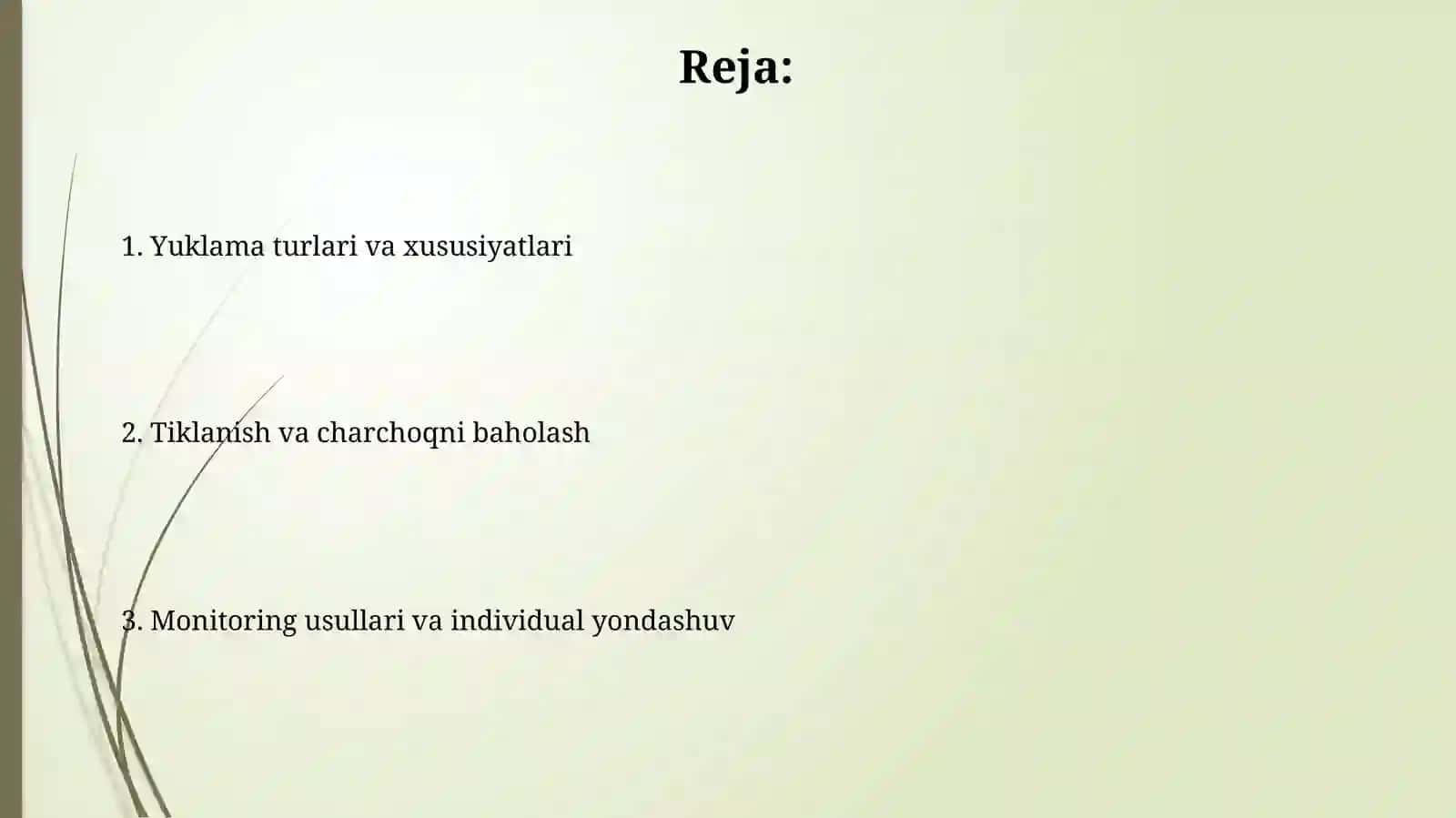 Yuklamalar va nazorat 2