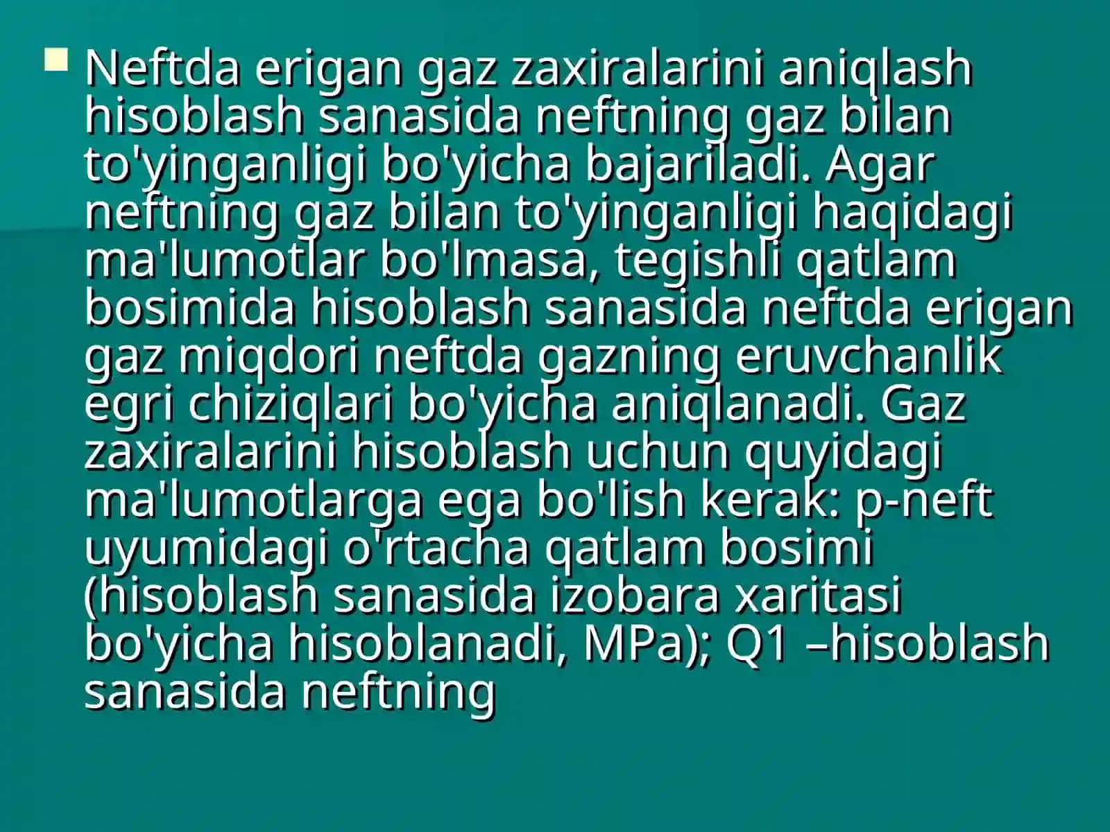 Neftda erigan gaz zaxiralarini xisoblash usuli 2