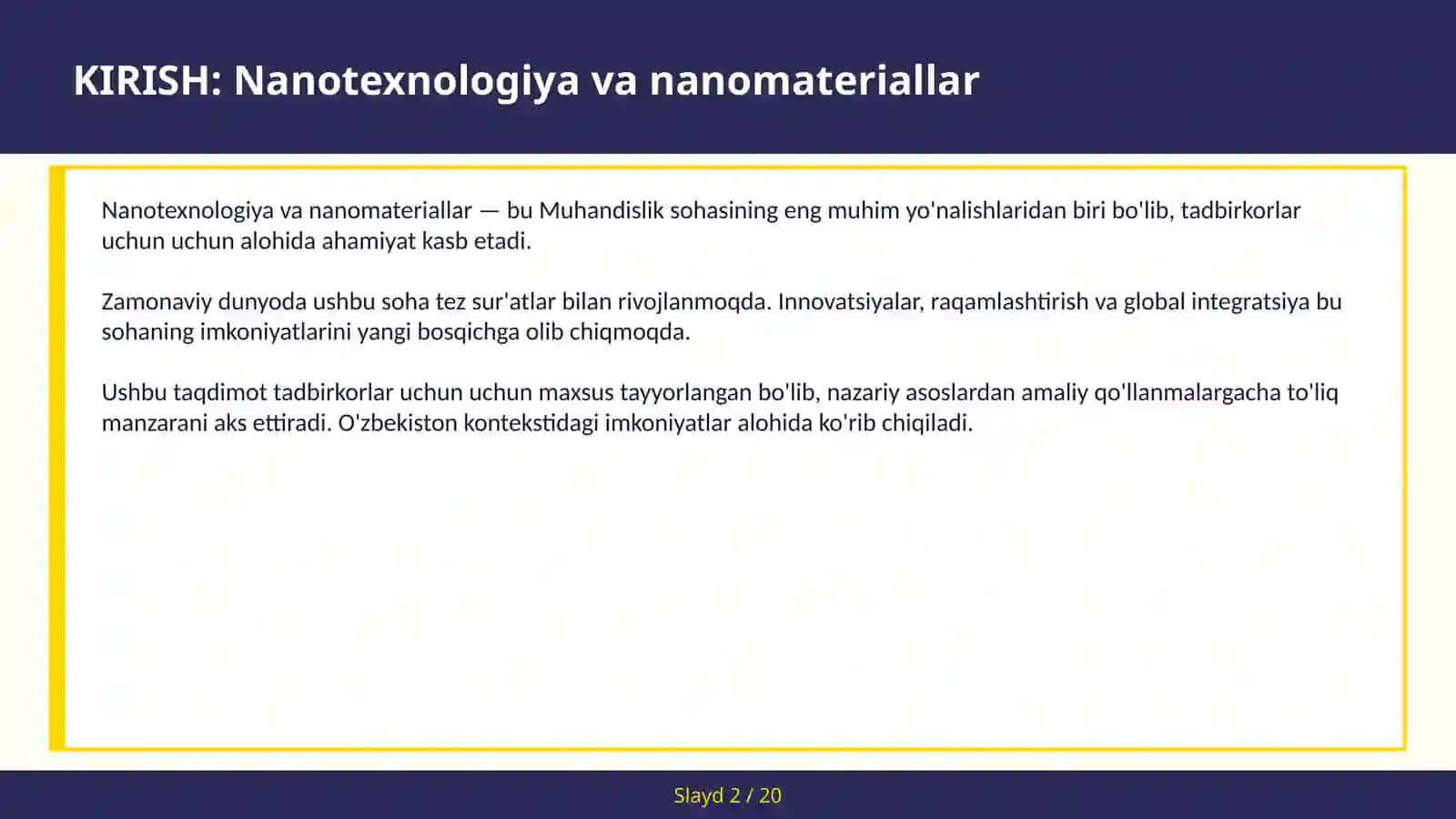 NANOTEXNOLOGIYA VA NANOMATERIALLAR 2