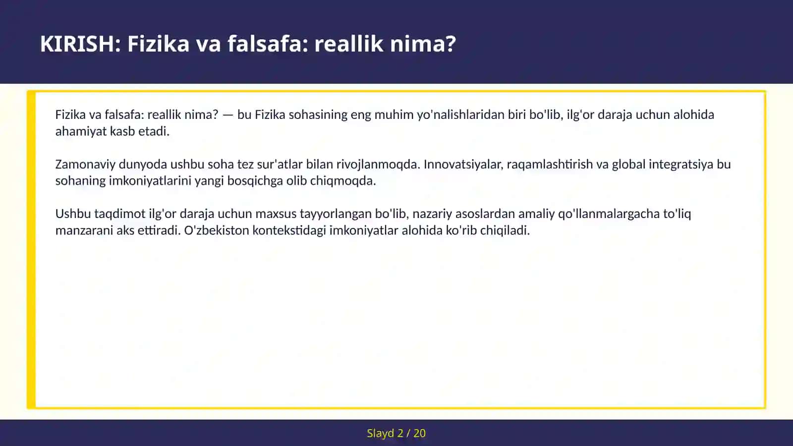 FIZIKA VA FALSAFA: REALLIK NIMA? 2