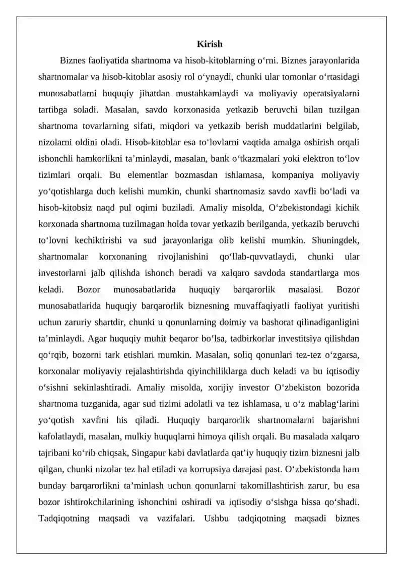 Biznes faoliyatida shartnomalar va hisob-kitoblar 2
