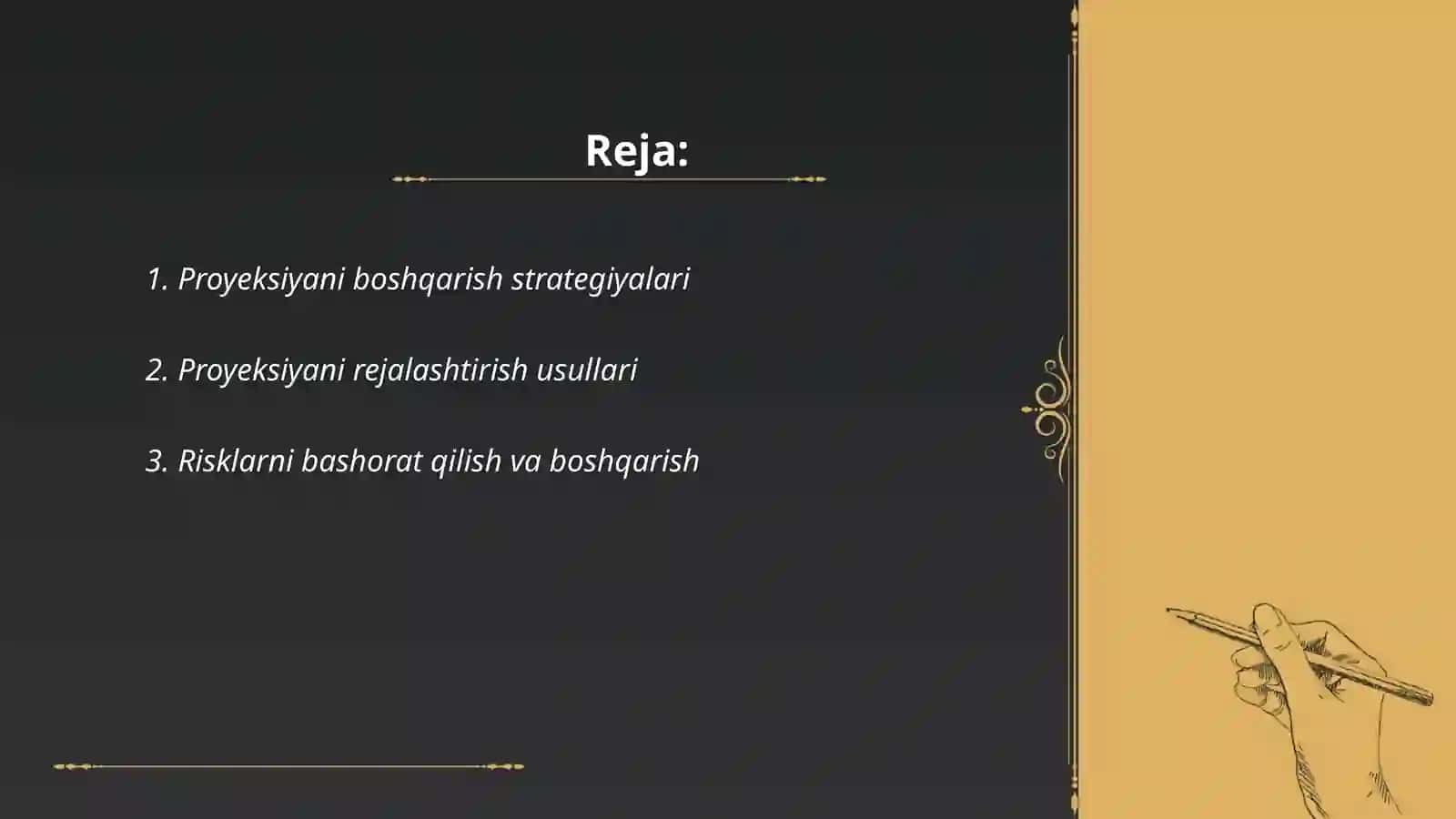 Proyeksiyani boshqarish strategiyalari 2