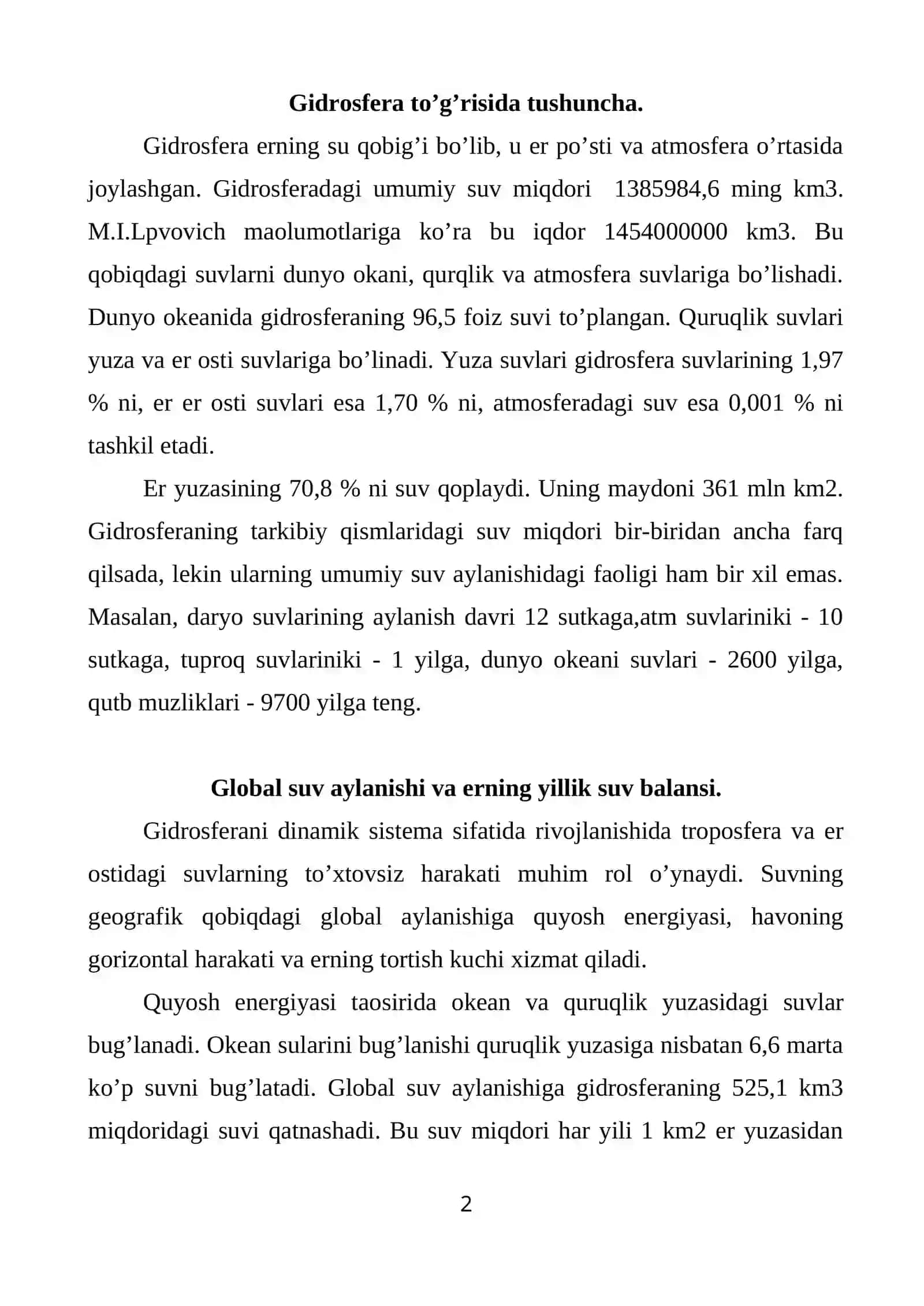 Gidrosfera va uning xususiyatlari 2