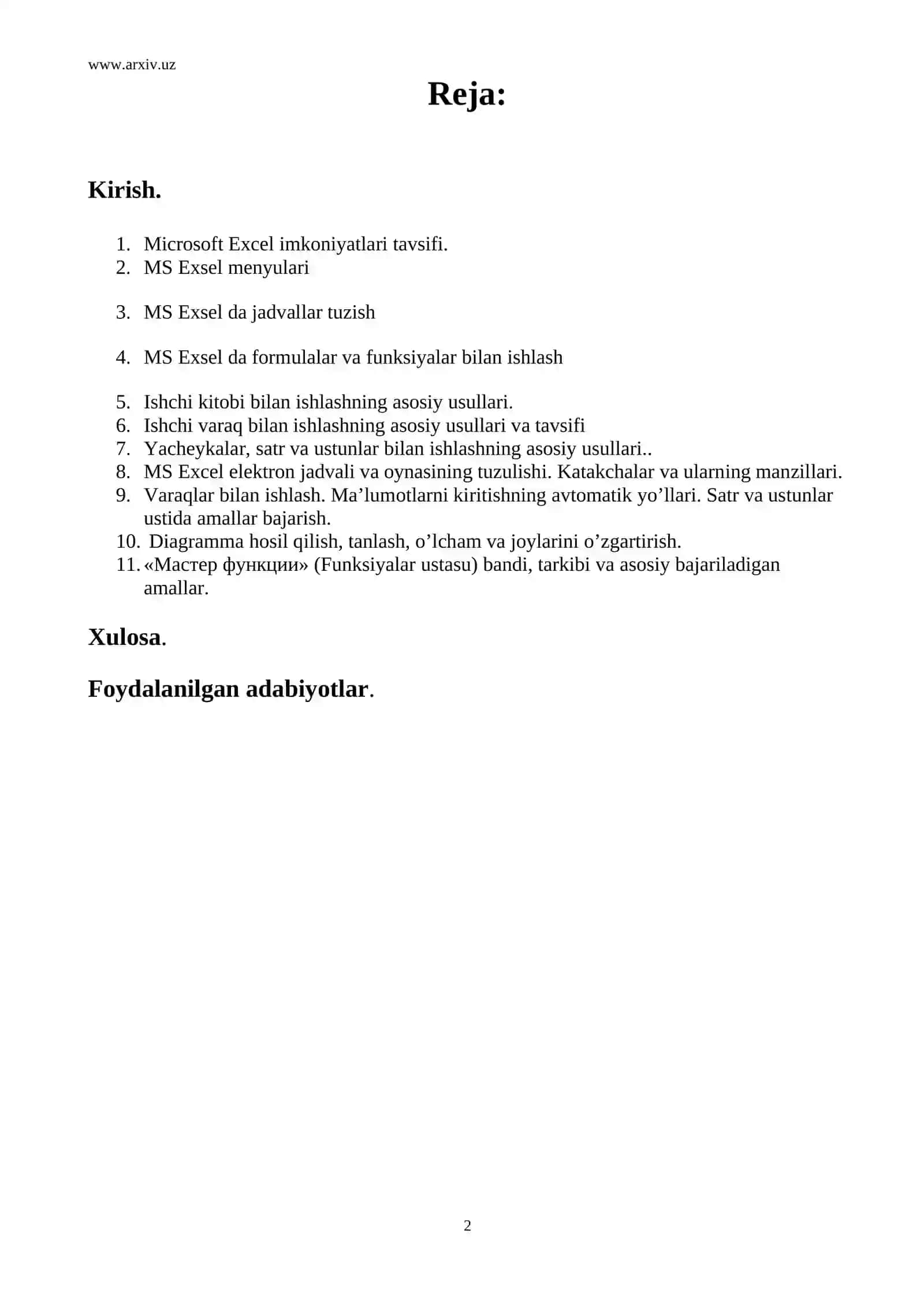 MS Excel dasturi 2