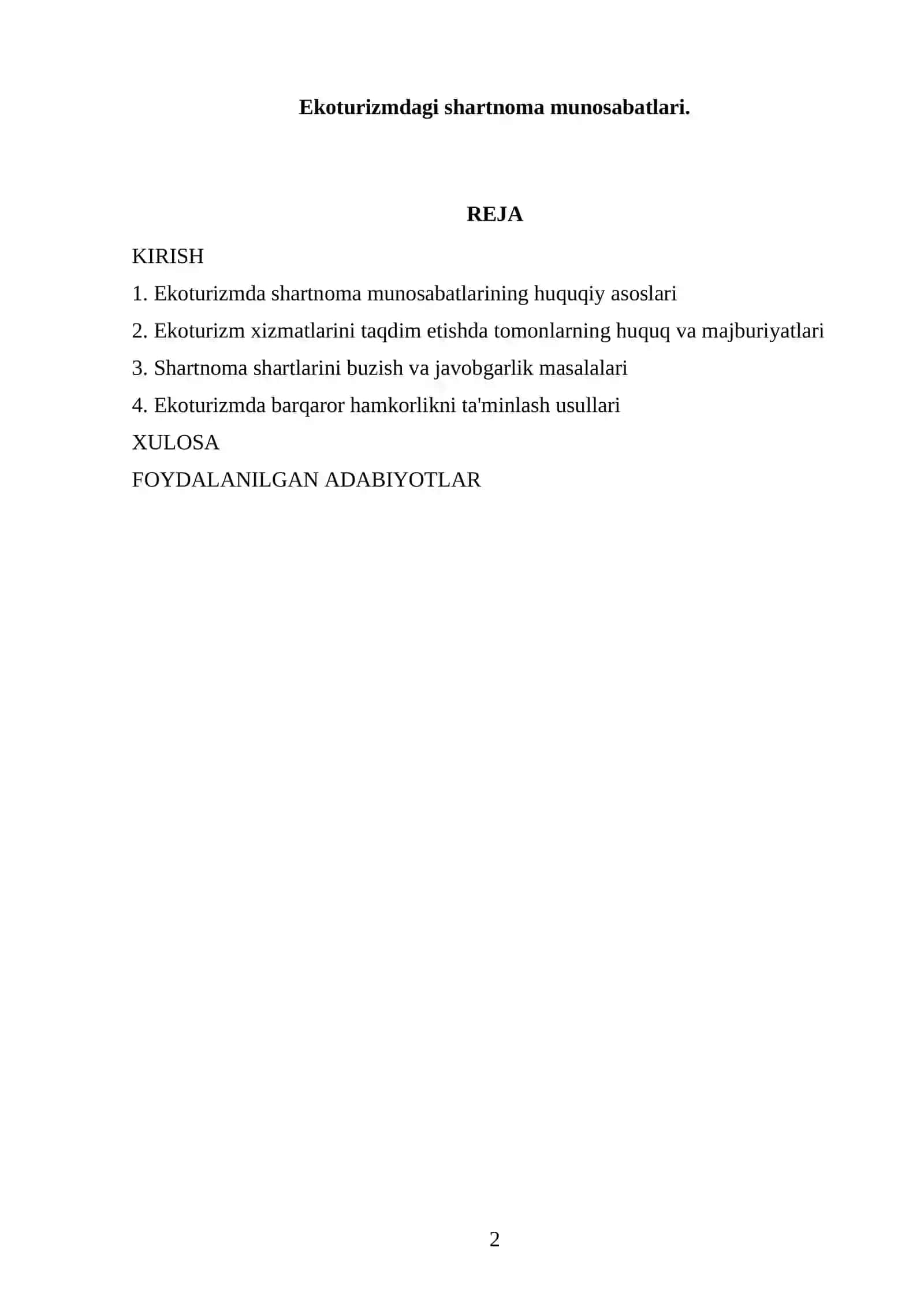 Ekoturizmdagi shartnoma munosabatlari 2
