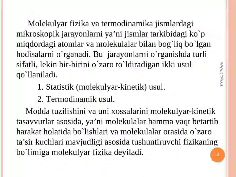 Molekulyar-kinetik nazariyaning asoslari 2
