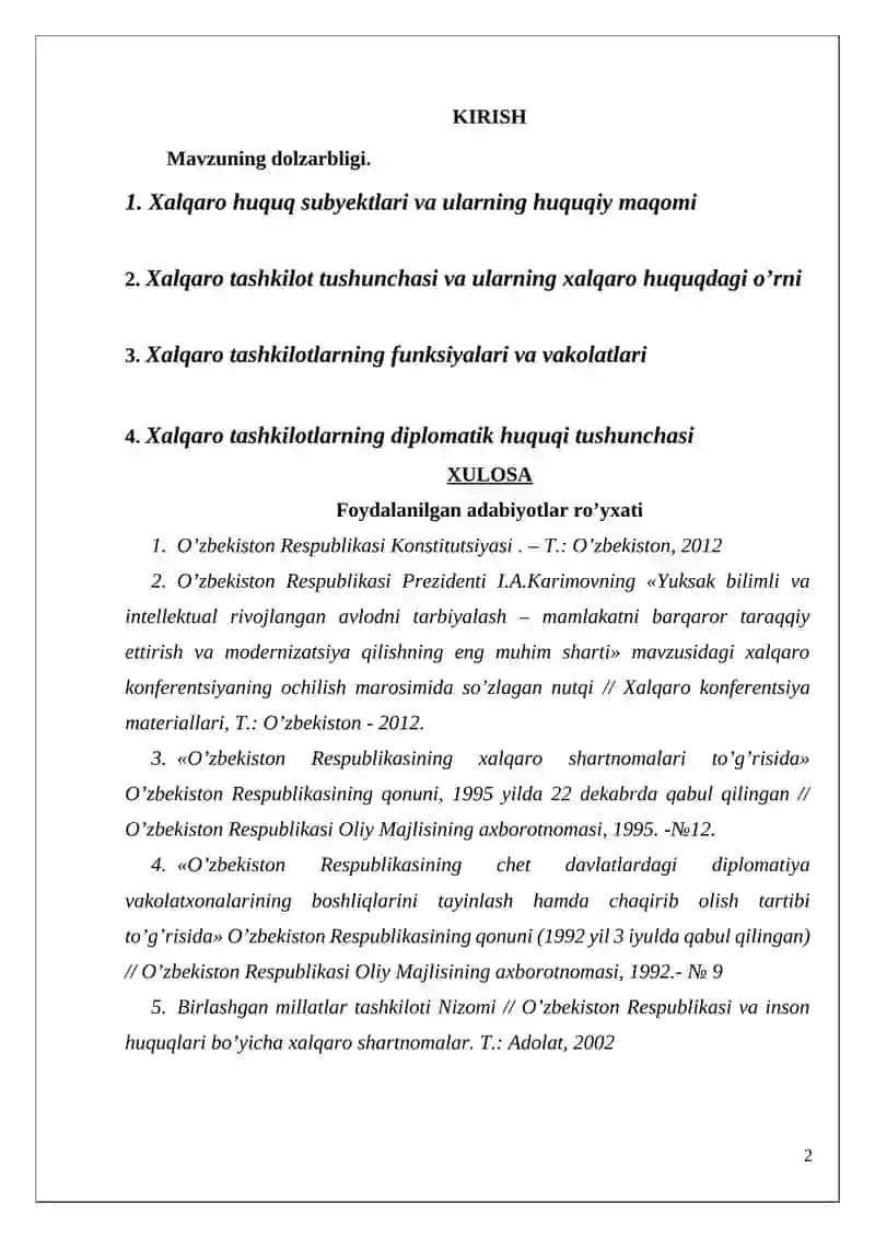Foydalanilgan adabiyotlar ro’yxati 2