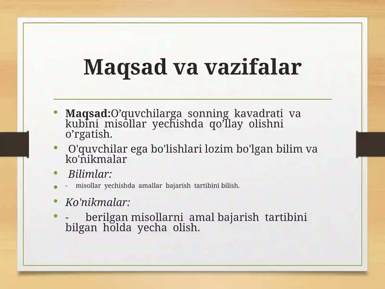 SONNING DARAJASI. SONNING KVADRATI VA KUBI MAVZUSIGA DOIR MISOLLAR YECHISH 2