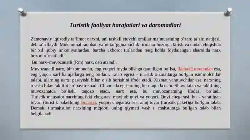 TURISTIK MAHSULOTLARGA NARX BELGILASHNING XUSUSIYATLARIi 2
