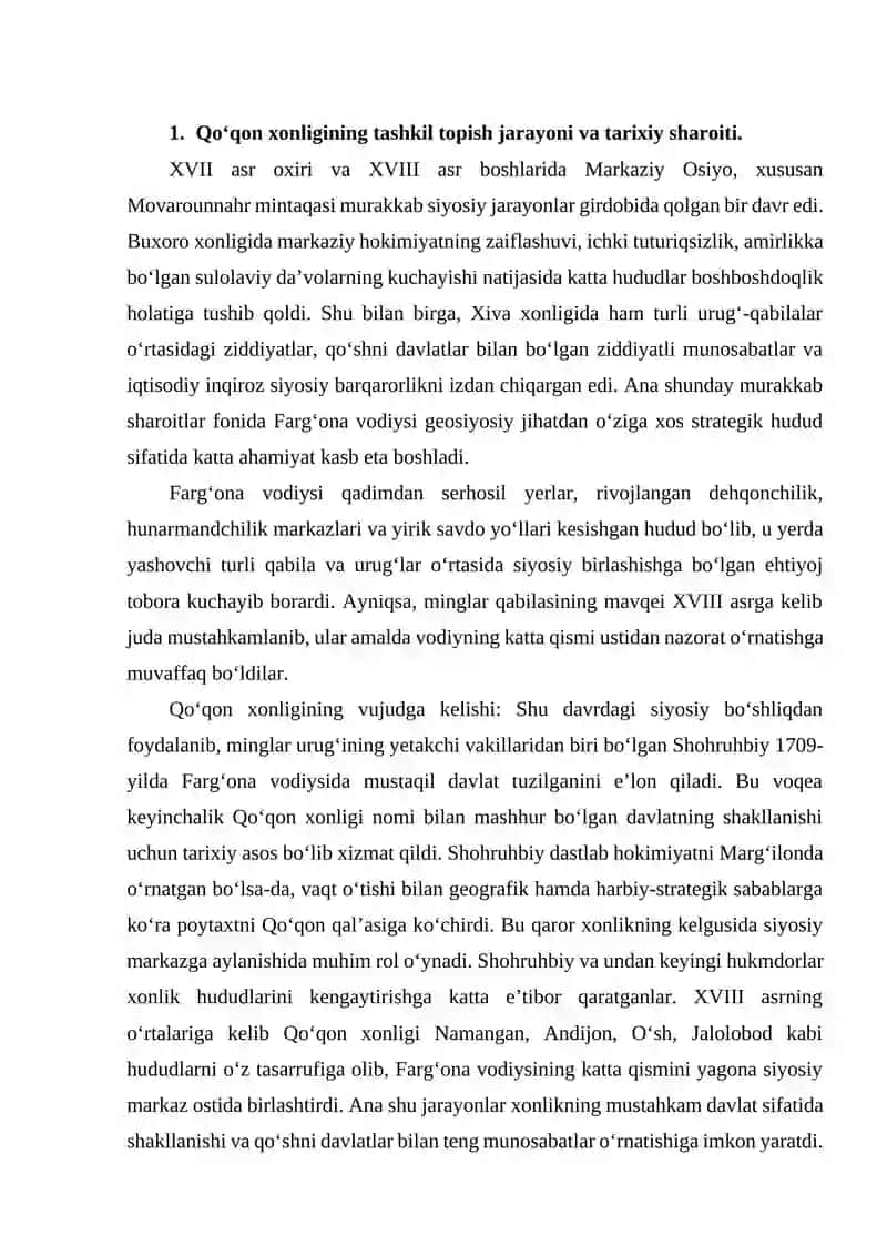 Qo'qon xonligining tashkil Topish ijtimoiy iqtisodiy hayoti 2