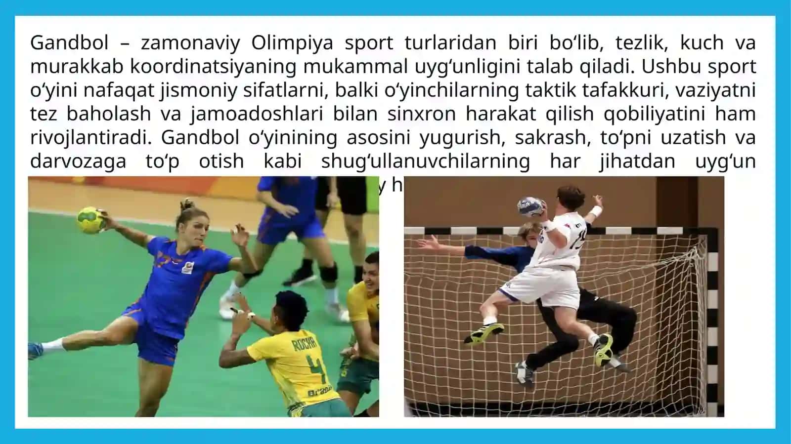 Gandbolda tayyorgarlik(Jismoniy tayyorgarlik,maxsus, texnik-taktik tayyorgarlik) turlari va tavsifi 2