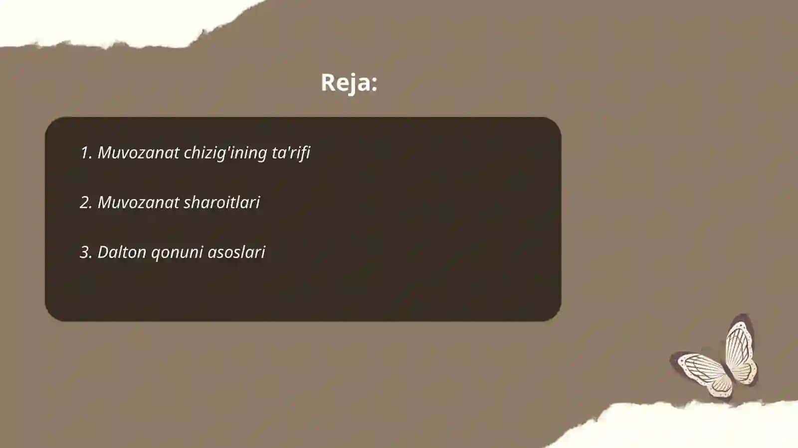 Muvozanat chizigʻini qurish. Dalton qonuni 2