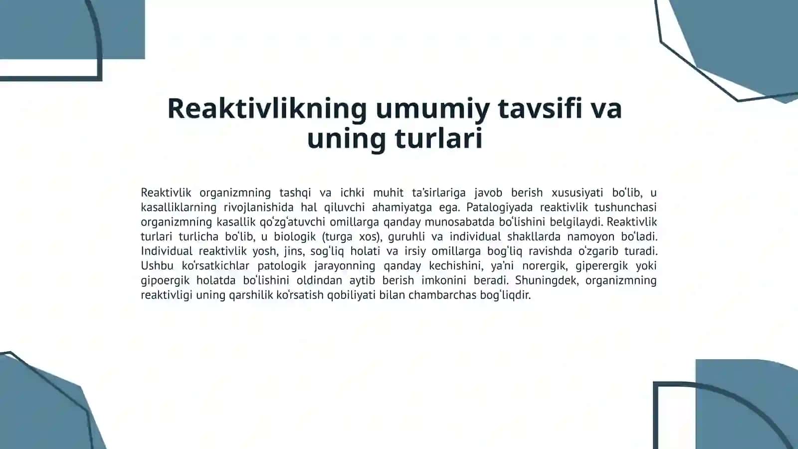 Patalogiyada reaktivlikning ahamiyati 2