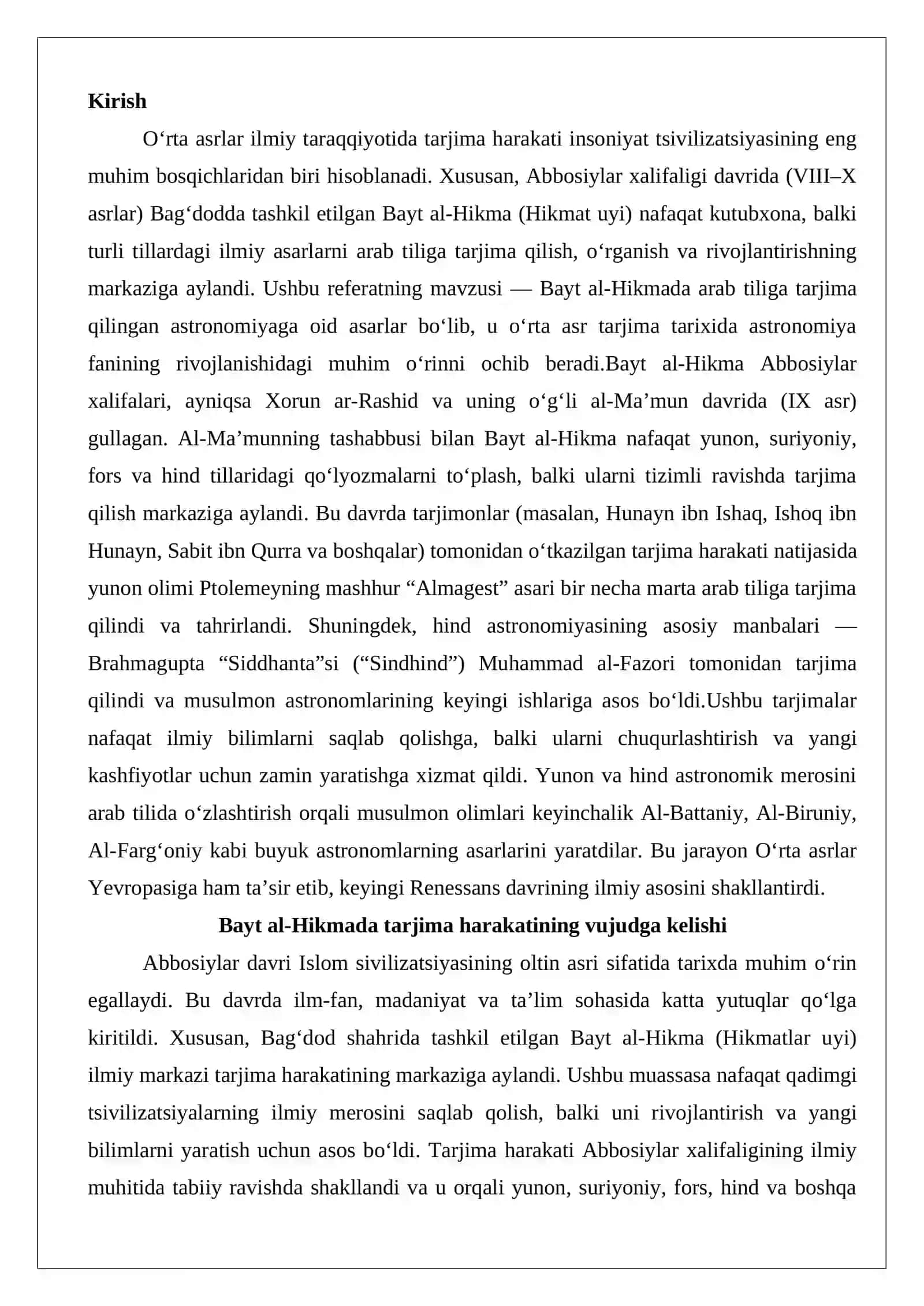 Mediyevistikada tarjima tarixi Bayt al-Hikmada arab tiliga tarjima qilingan astronomi 2