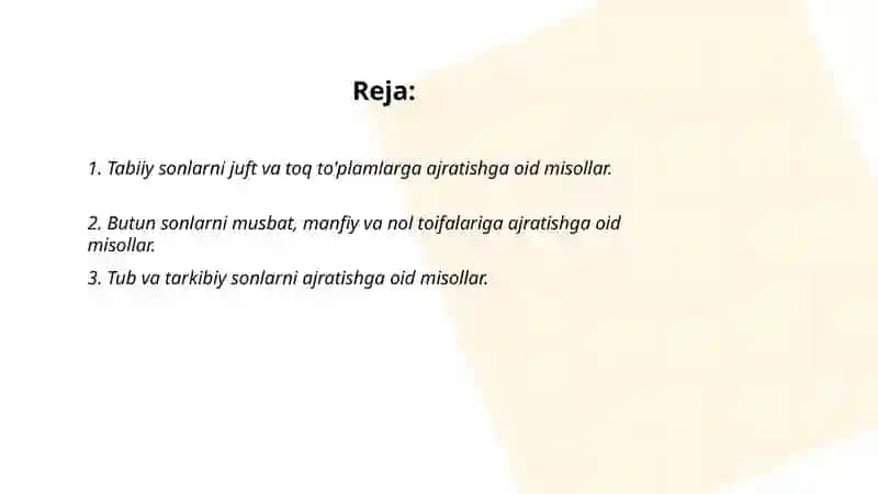 Tabiiy sonlarni juft va toq to'plamlarga ajratish 2