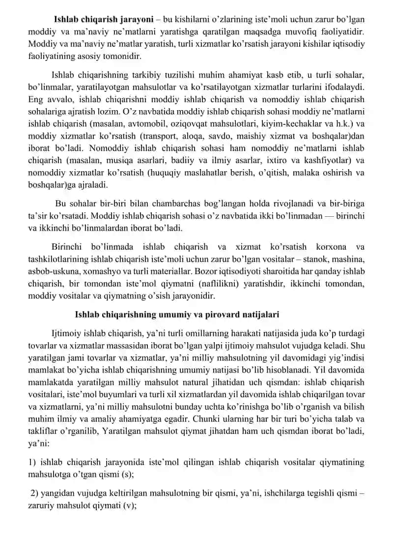 Ishlab chiqarish jarayonlari va uning natijalari 2