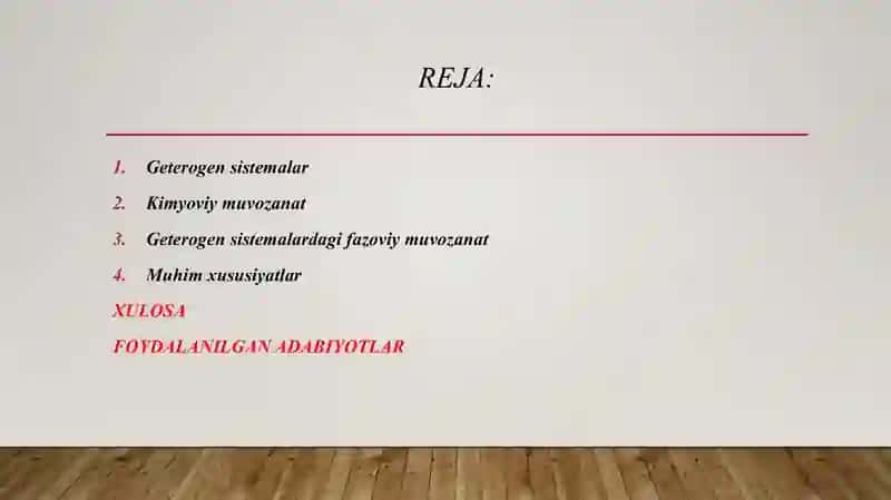 Geterogen sistemalar. Kimyoviy muvozanat. Geterogen sistemalardagi fazoviy muvozanat. 2