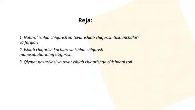 Natural ishlab chiqarishdan tovar ishlab chiqarishga oʻtish va uning rivojlanishi 2